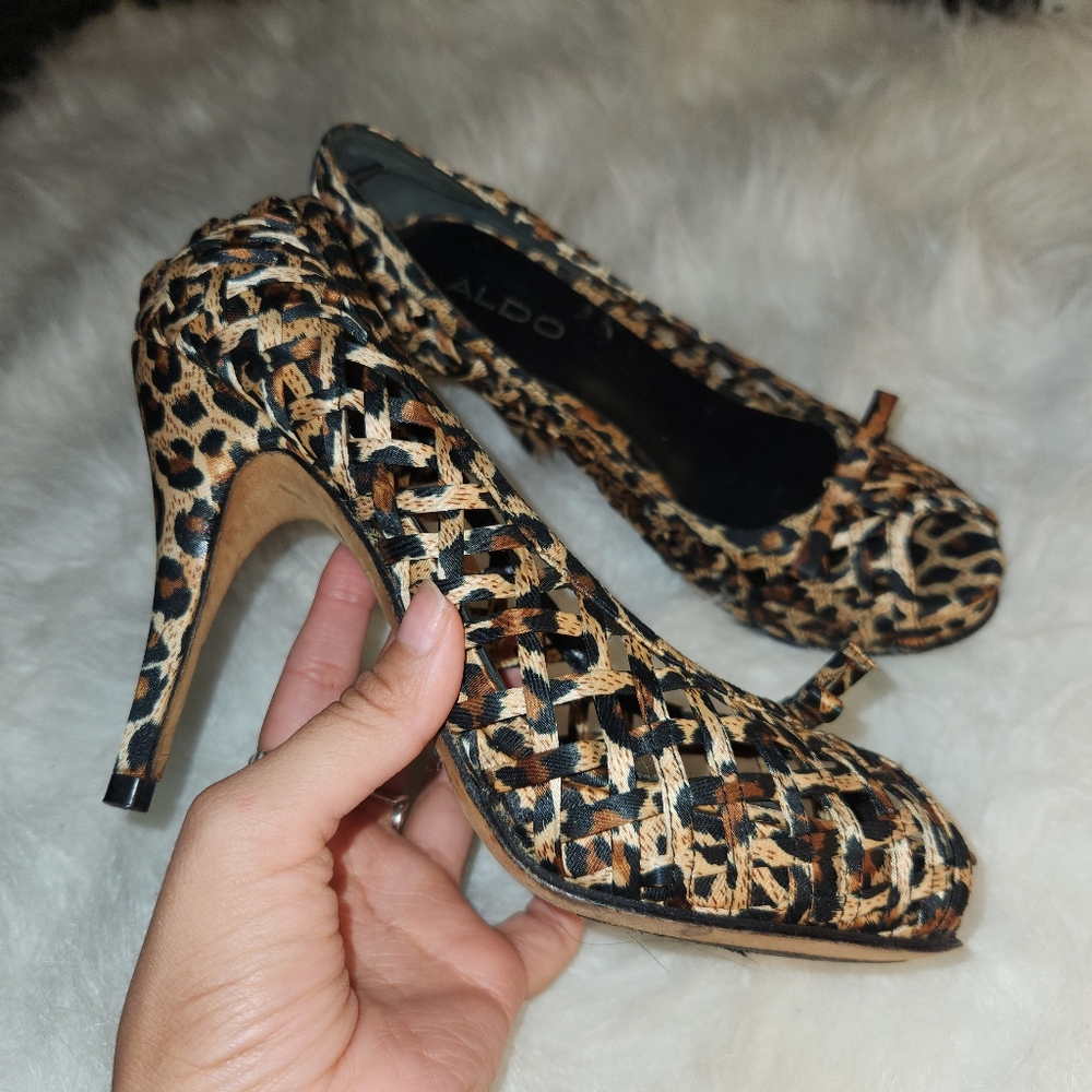 Aldo Leopard Print Open Toe Mesh Heels - image 4